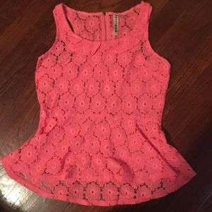 Coral Lace Peplum Top